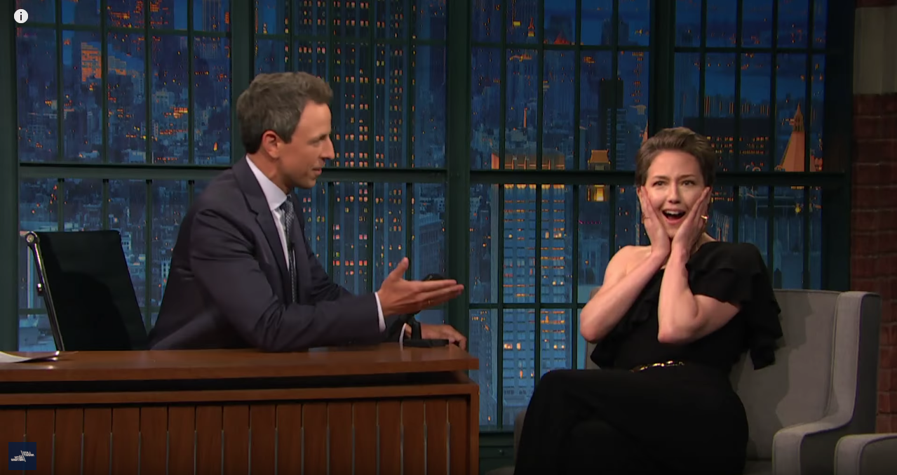 Carrie Coon with Seth Meyers